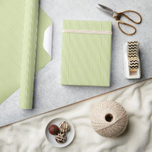 Light Green Vintage Ticking Stripe Farmhouse Wrapping Paper