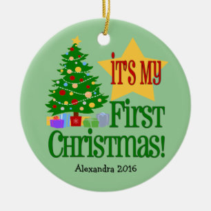 Light Green w/Tree Baby's First Christmas Ornament