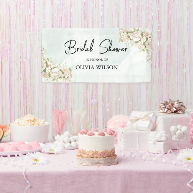 Light Green Watercolor Floral Bridal Shower  Banner (Party)