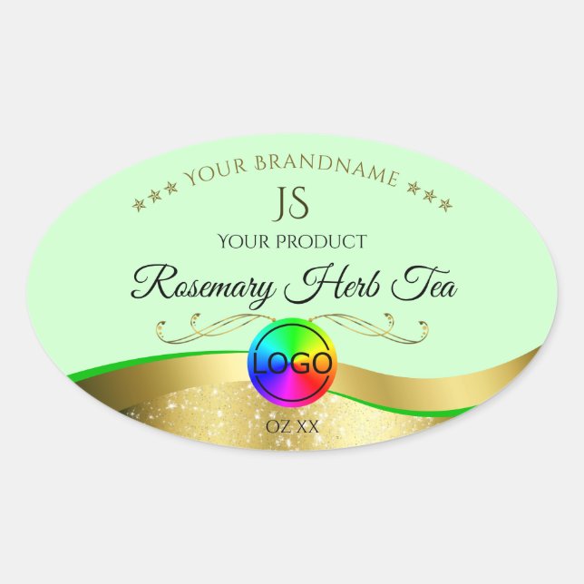 Light Green Wavy Gold Logo Monogram Product Label (Front)