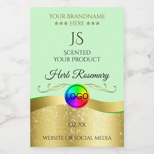 Light Green Wavy Gold Logo Monogram Product Label (Single Label)