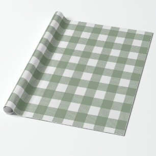 Light Green White Buffalo Check Plaid Wrapping Paper