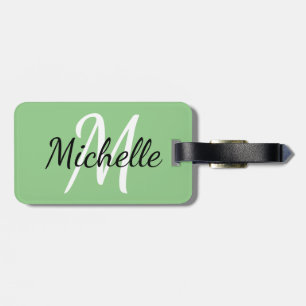 Light Green & White Custom Monogram Luggage Tag