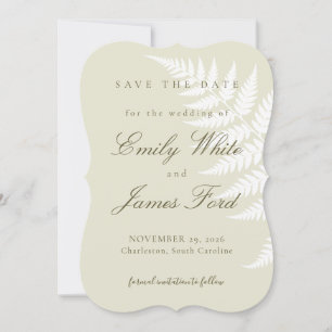 Light Green White Fern 5x7 Simply Elegant Save The Date