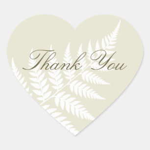 Light Green White Fern Elegant Thank You Heart Sticker