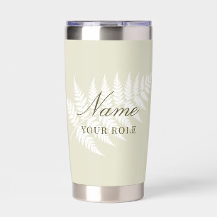Light Green White Fern Stylish Name & Role Silver Insulated Tumbler