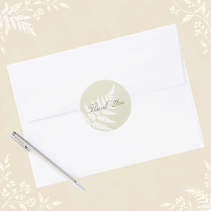 Light Green White Fern Woodland Thank You Classic Round Sticker