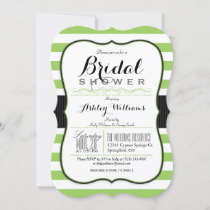 Light Green & White Stripes; Elegant Bridal Shower Invitation