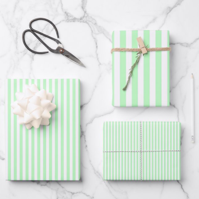 Light Green & White Stripes Wrapping Paper Sheet (Front)