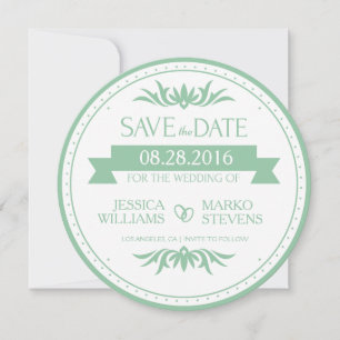 Light Green & White Vintage Swirls Save The Date