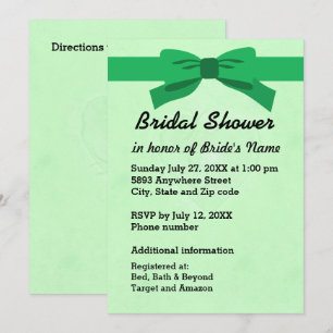 Light Green with Heart & Green Bow Bridal Shower Invitation
