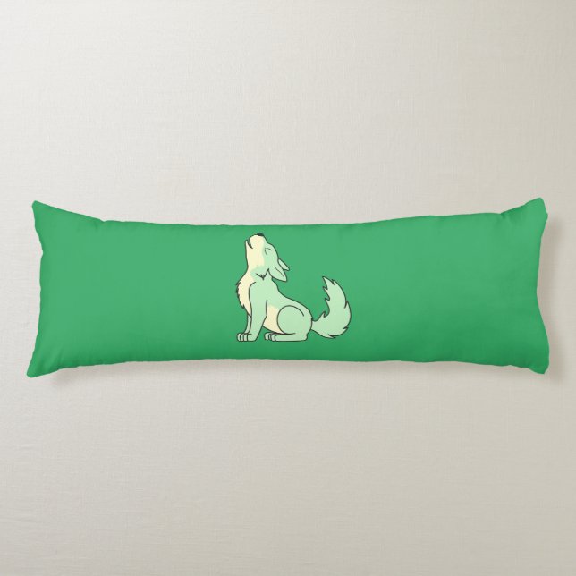 Light Green Wolf Pup Howling Body Cushion (Front)
