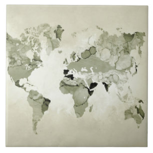 Light Green World Map Design 123 Ceramic Tile