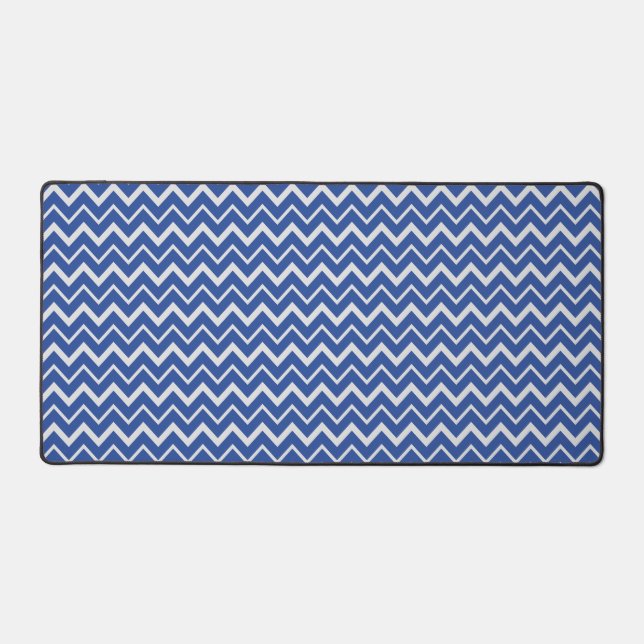 light grey and blue chevron pattern desk mat (Front)