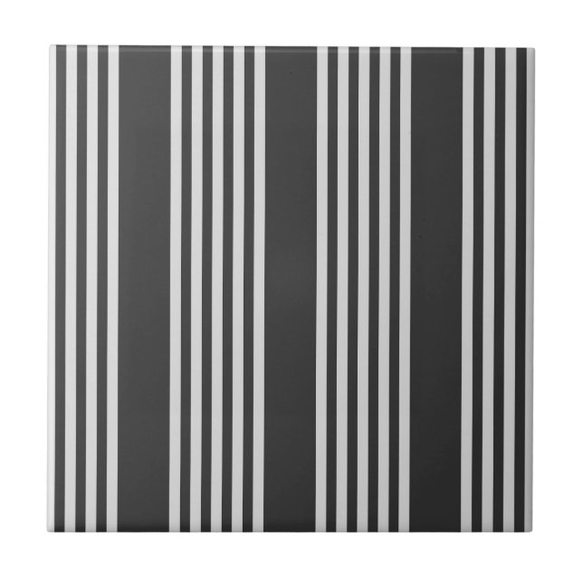 Light grey and charcoal five stripes pattern ceramic tile (Front)