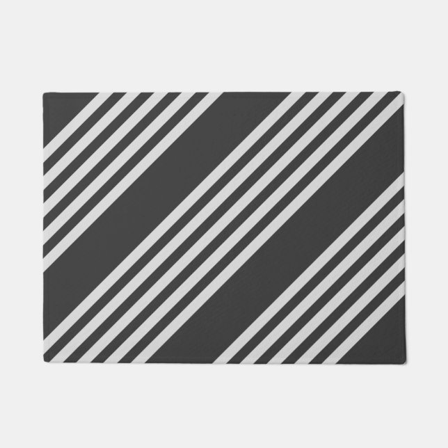 Light grey and charcoal five stripes pattern doormat (Front)