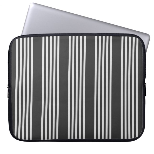 Light grey and charcoal five stripes pattern laptop sleeve (Front)