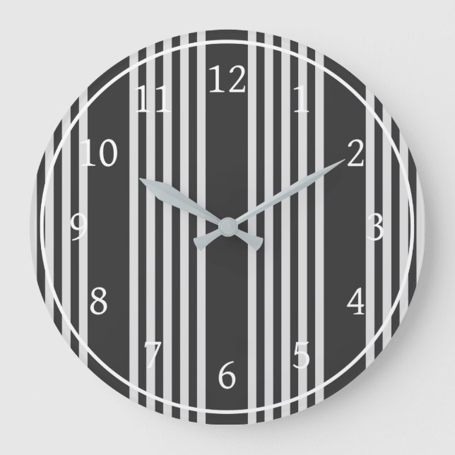 Light grey and charcoal five stripes pattern large clock (Front)