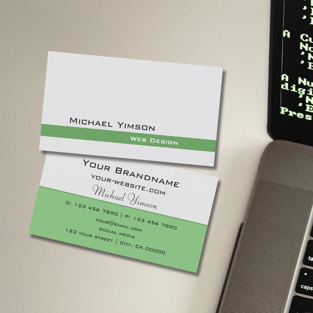 Light Grey and Green Classic Simple Professional Business Card (Creator Uploaded)