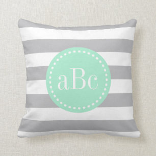 Light Grey and Mint Monogram Throw Pillow