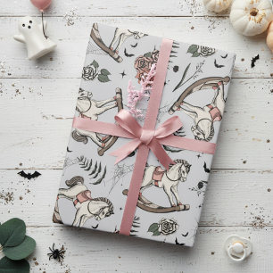 Light Grey and Pink Gothic Baby Rocking Horse Wrapping Paper