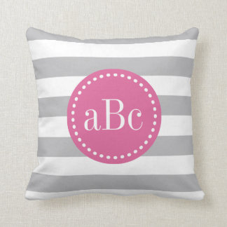 Light Grey and Pink Monogram Throw Pillow