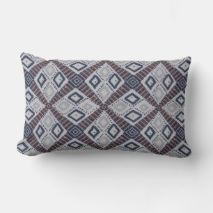 Light Grey and Rust Brown Diamond Pattern Lumbar Cushion