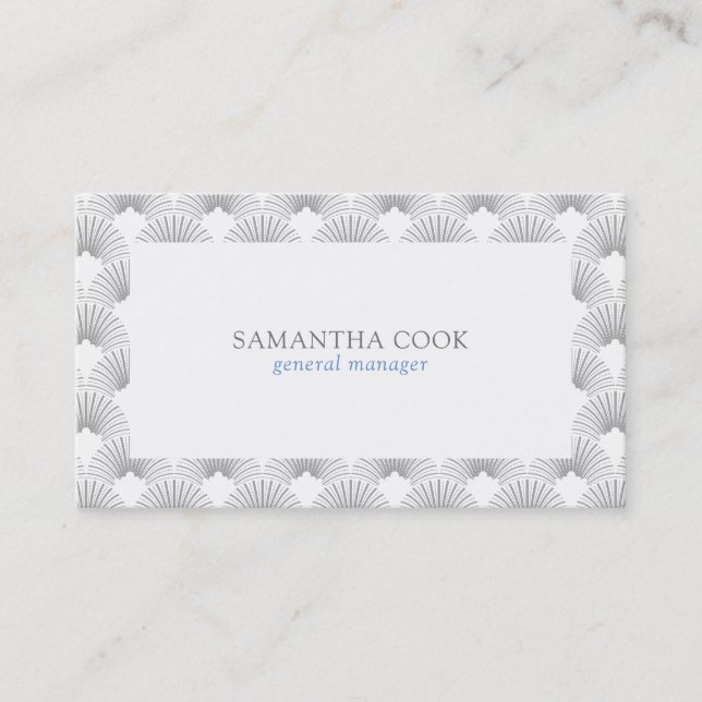 Light-grey and white art deco pattern business card (Front)