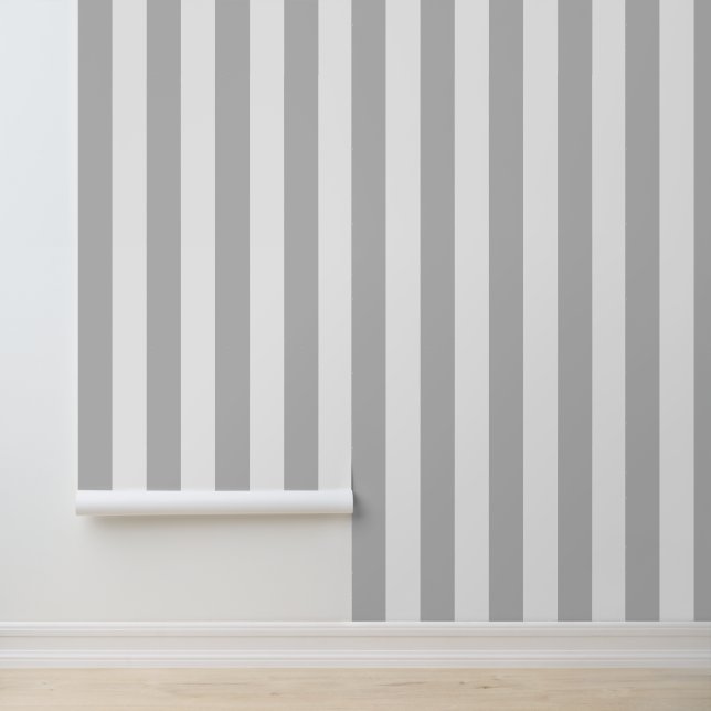 Light Grey and White Bold Vertical Stripes Wallpaper (Application)