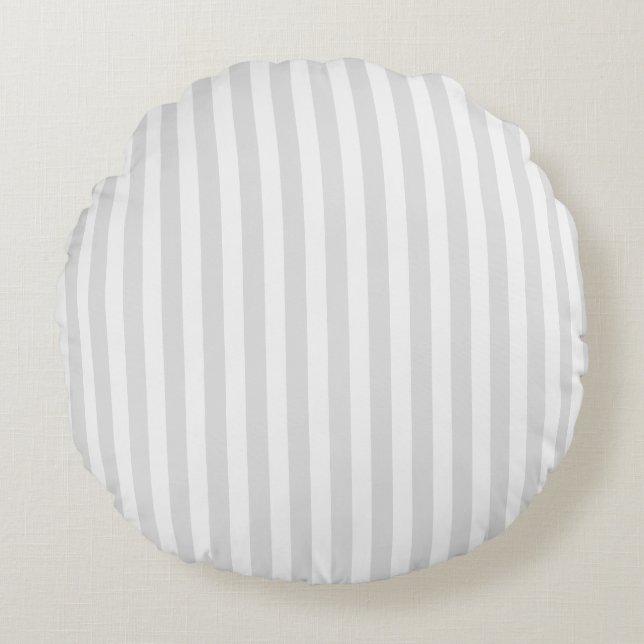 Light grey and white candy stripes round cushion (Front)