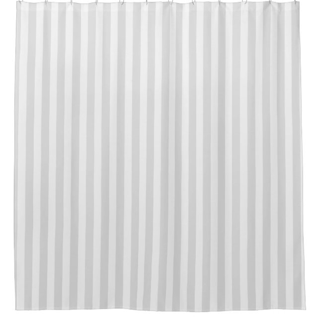 Light grey and white candy stripes shower curtain (Front)