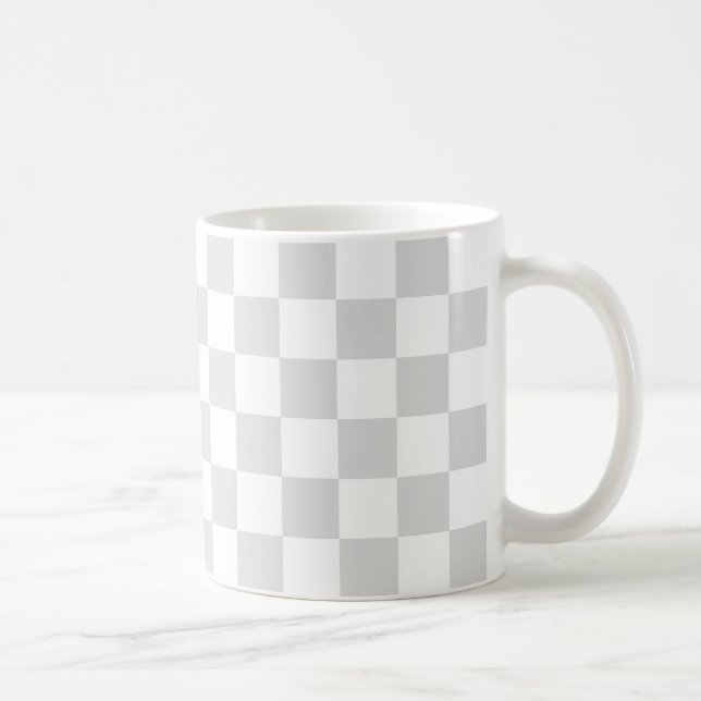Light Grey and White Chequered Pattern Coffee Mug (Right)