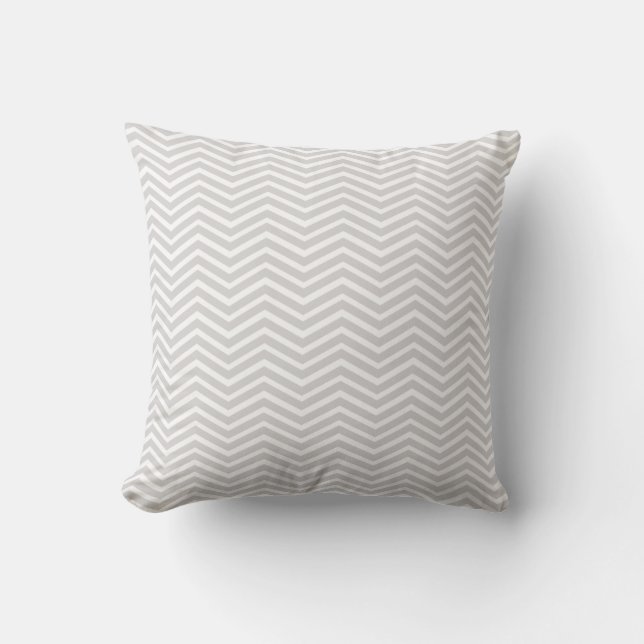 Light Grey and White Chevron Stripes Pattern Cushion (Front)