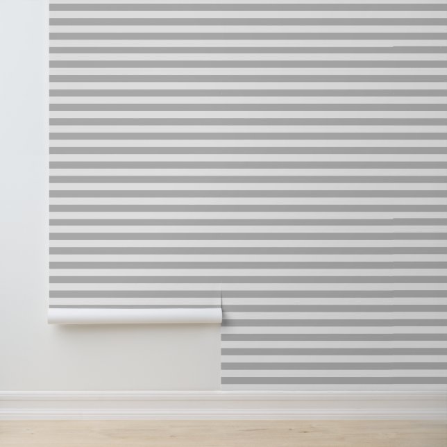 Light Grey and White Classic Horizontal Stripes Wallpaper (Application)