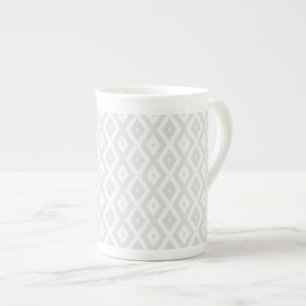 Light grey and white diamond pattern bone china mug