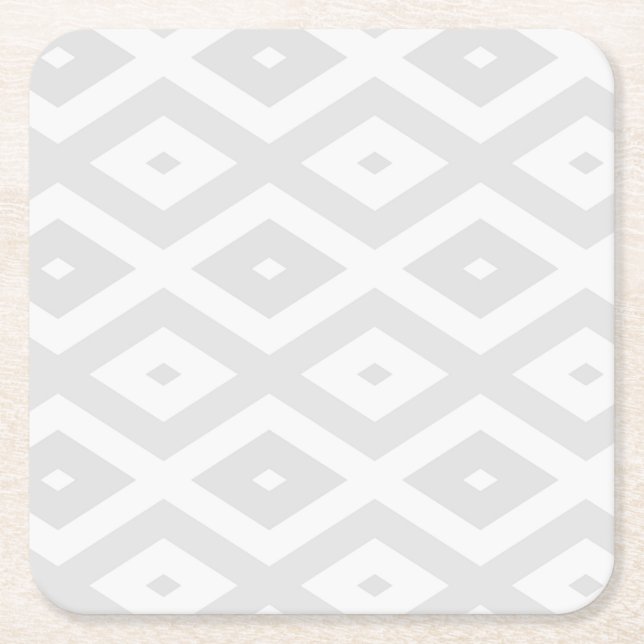 Light grey and white diamond pattern square paper coaster (Front)