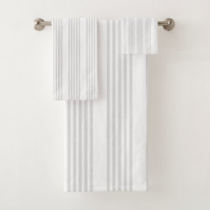 Light grey and white five stripes pattern bath towel set