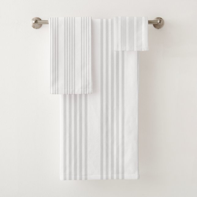 Light grey and white five stripes pattern bath towel set (Insitu)
