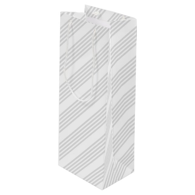 Light grey and white five stripes pattern wine gift bag (Front Angled)