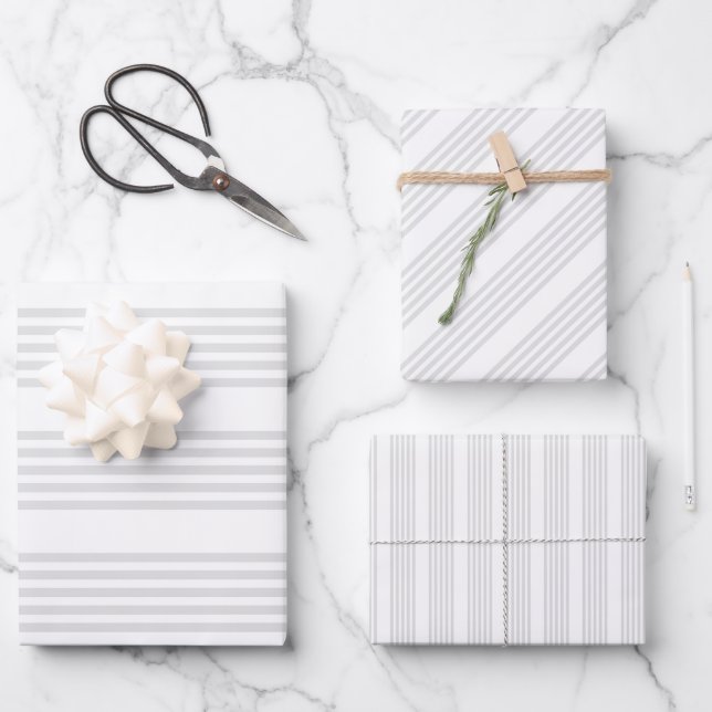 Light grey and white five stripes pattern wrapping paper sheet (Front)