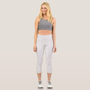 Light Grey and White Mandala Yoga Capri Leggings