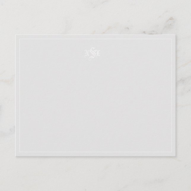 Light Grey and White Monogrammed Note Postcard (Front)