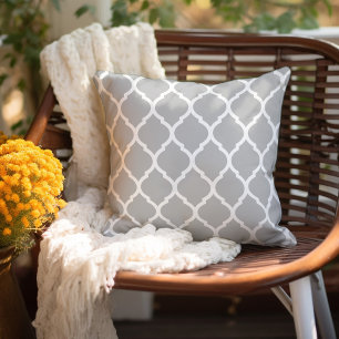 Light Grey and White Moroccan Pattern Cushion