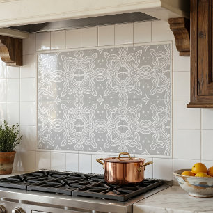 Light Grey And White Ornate Elegant Damask Pattern Ceramic Tile