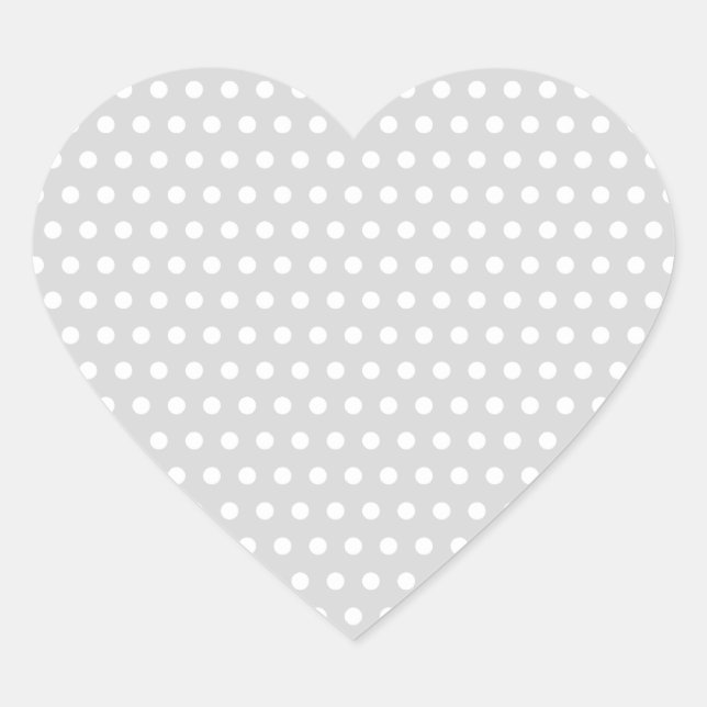 Light Grey and White Polka Dot Pattern. Heart Sticker (Front)