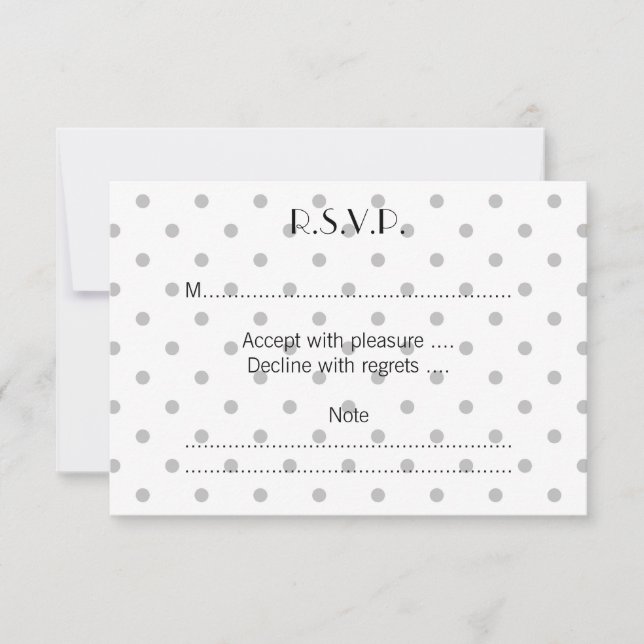 Light Grey and White Polka Dot Pattern. RSVP Card (Front)