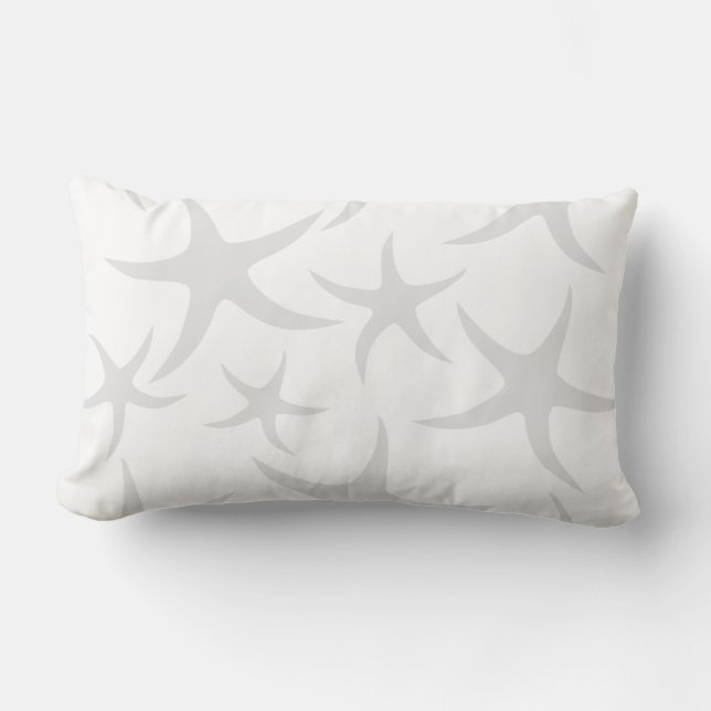 Light Grey and White Starfish Pattern. Lumbar Cushion (Front)