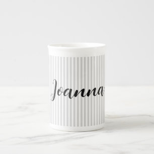 Light Grey and White Stripes Personalised   Bone China Mug