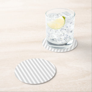 Light Grey and White Stripes Round Paper Coaster