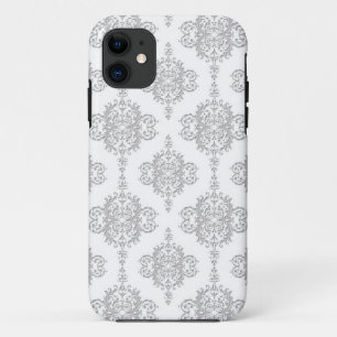 Light Grey and White Vintage Damask iPhone 11 Case